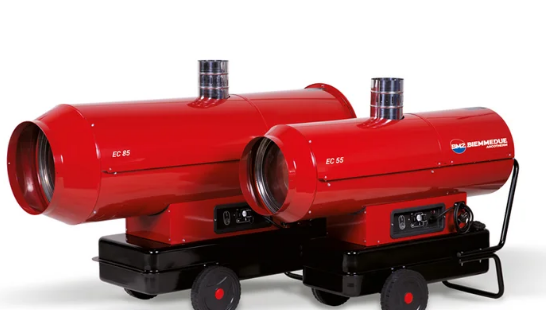 Biemmedue Arcotherm EC85 en EC55 mobiele dieselverwarmingen met schouwaansluiting op wielen