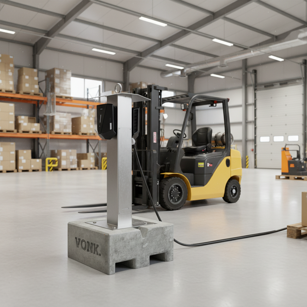 Laadpaal Plug & Charge beton in magazijn